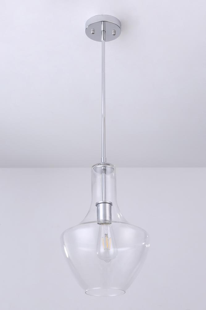 10.5" 1x60 W Pendant in Chrome finish with clear glass, with replacement socket rings in Black