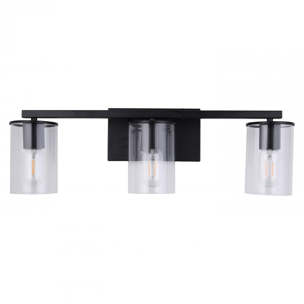 3 Light Vanity in Satin Nickel and Black finish frame with replaceable Socket Rings in Black