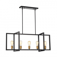  LIT2406BK-GD - 5-Light Linear 5 x60 W Pendant in Black finish with Gold Socket Rings