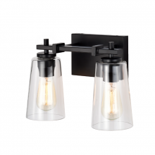 Lit Up Lighting LIT2922BK+MC-CL - 2x60W E26 Light Vanity in Black finish with replaceable black and Gold finish sockets rings