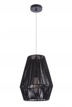  P2009-FB - Natural Pendant 1 Light Pendant w/ Woven Black Rattan Shade