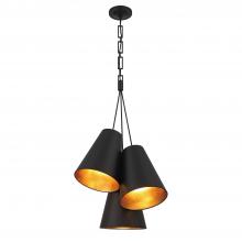  8684-MK-GA - Brian Patrick Flynn Alston 3 Light Matte Black + Antique Gold Pendant