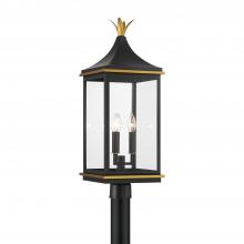 Crystorama SIM-809-MK-TG - Simpson 3 Light Matte Black + Textured Gold Outdoor Post