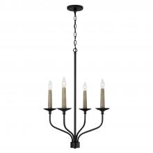 Capital Canada 451541MB - 4-Light Chandelier in Matte Black with Interchangeable Faux Wood or Matte Black Candle Sleeves