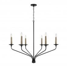 Capital Canada 451562MB - 6-Light Chandelier in Matte Black with Interchangeable Faux Wood or Matte Black Candle Sleeves