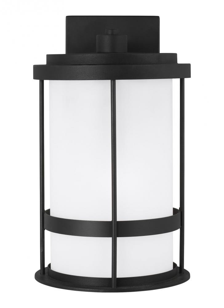 Wilburn modern 1-light LED outdoor exterior Dark Sky compliant medium wall lantern sconce in black f