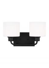 Generation Lighting  4428802-112 - Canfield indoor dimmable 2-light wall bath sconce in a midnight black finish and etched white glass