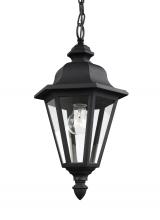 Generation Lighting  6025-12 - Brentwood traditional 1-light outdoor exterior ceiling hanging pendant in black finish with clear gl