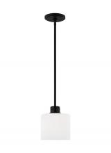 Generation Lighting  6128801EN3-112 - Canfield indoor dimmable LED 1-light mini pendant in a midnight black finish with white etched glass