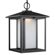 Generation Lighting  6902997S-12 - Hunnington contemporary 1-light outdoor exterior led outdoor pendant in black finish with etched see