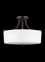 Generation Lighting  7728803-710 - Canfield modern 3-light indoor dimmable ceiling semi-flush mount in bronze finish with etched white