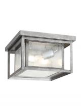 Generation Lighting  78027-57 - Hunnington contemporary 2-light outdoor exterior ceiling flush mount in weathered pewter grey finish