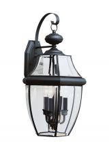 Generation Lighting  8040-12 - Lancaster traditional 3-light outdoor exterior wall lantern sconce in black finish with clear curved