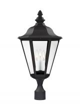 Generation Lighting  8231-12 - Brentwood traditional 3-light outdoor exterior post lantern in black finish with clear glass panels