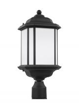 Generation Lighting  82529-12 - Kent traditional 1-light outdoor exterior post lantern in black finish with satin etched glass panel