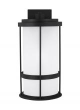 Generation Lighting 8790901-12 - Wilburn modern 1-light outdoor exterior large wall lantern sconce in black finish with satin etched