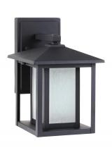 Generation Lighting  89029-12 - Hunnington contemporary 1-light outdoor exterior small wall lantern in black finish with etched seed