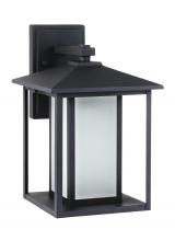 Generation Lighting  89031EN3-12 - Hunnington contemporary 1-light LED outdoor exterior medium wall lantern in black finish with etched