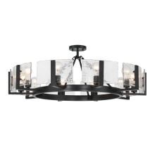 Golden 3164-10SF BLK-HWG - Yep by Golden Lighting Aenon 10-light Semi-Flush Mount in Matte Black with Hammered Water Glass