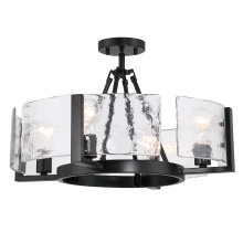 Golden 3164-4SF BLK-HWG - Yep by Golden Lighting Aenon 4-light Semi-Flush Mount in Matte Black with Hammered Water Glass