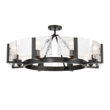 Golden 3164-8SF BLK-HWG - Yep by Golden Lighting Aenon 8-Light Semi-Flush Mount in Matte Black with Hammered Water Glass