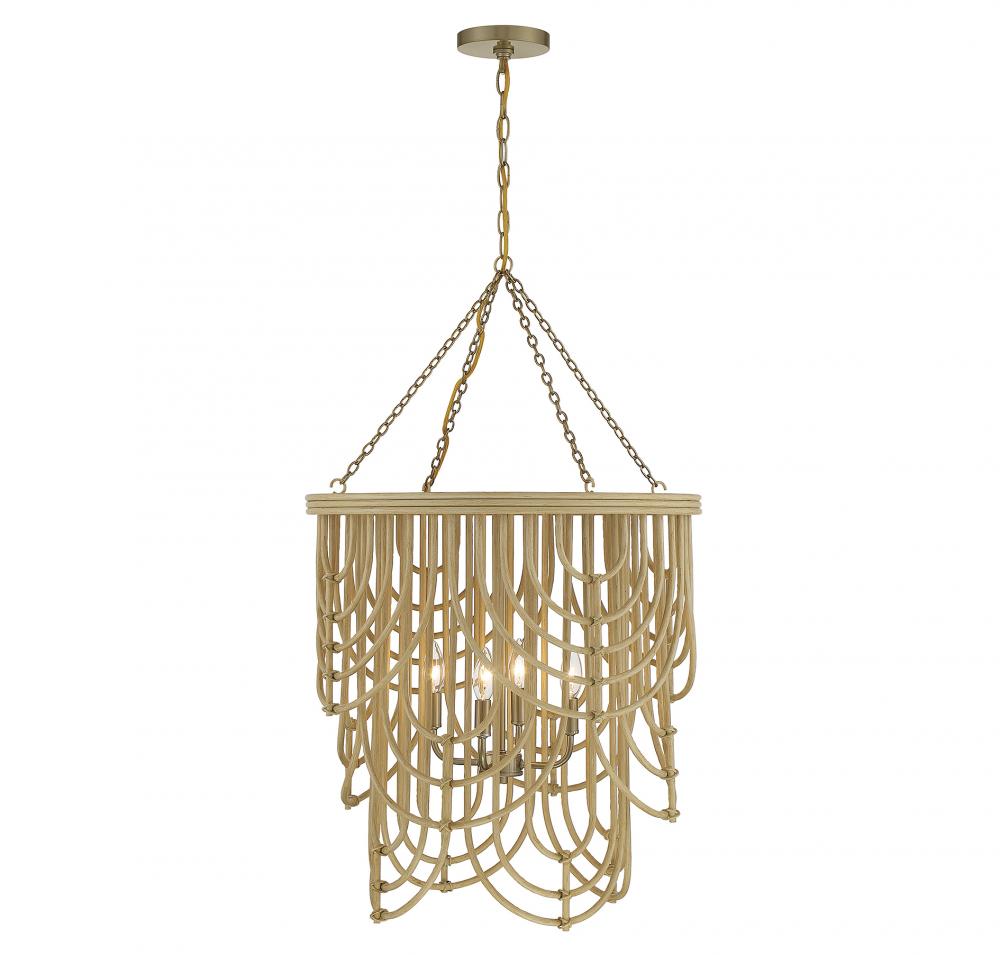 Bremen 4-Light Pendant in Burnished Brass with Rattan