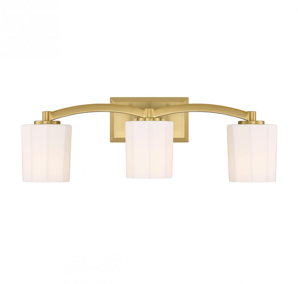 Whitney 3-Light Bathroom Vanity Light in Warm Brass