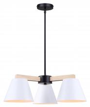  ICH1124A03BWW - Harlyn 3 Light Matte Black, Matte White, and Wood Modern Chandelier for Dining Rooms and Living Room