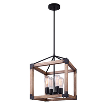Canarm ICH756A04BKW14 - MOSS, MBK + Real Wood Color, 4 Lt 39.75inch Rod Chandelier, 60W Type A