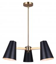  ICH1145A03BKG - HARKEN 3 Light Matte Black and Gold Contemporary Chandelier for Dining Rooms and Living Rooms