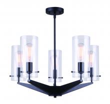  ICH759A05BK - JONI, MBK Color, 5 Lt Rod Chandelier, Clear Glass, 100W Type A, 24" W x 17.5 - 53.5" H