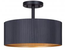  ISF1119A02BK - Rexton 13 in. 2-Light 60-Watt Modern Matte Black Semi-Flush Mount with Matte Black and Gold Metal Sh