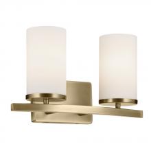 Kichler Canada Zone 2 Stocking 45496NBR - Crosby 15.25" 2-Light Vanity Light with Satin Etched Cased Opal Glass in Natural Brass