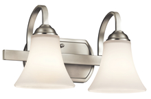 Kichler Canada Zone 2 Stocking 45512NI - Keiran 14" 2 Light Vanity Light with Satin Etched White Glass in Brushed Nickel