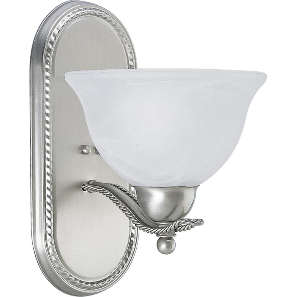 Avalon Collection One-Light Brushed Nickel Alabaster Glass Traditional Bath Vanity Light