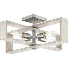 Progress Canada P350269-009 - Boundary Collection 24 in. Four-Light Brushed Nickel Grey Washed Oak Modern Flush Mount Light