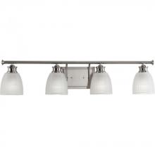 Progress Canada P2118-09 - Lucky Collection Four-Light Brushed Nickel White Prismatic Glass Coastal Bath Vanity Light