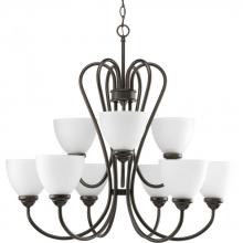 Progress Canada P4668-20 - Heart Collection Nine-Light Antique Bronze Etched Glass Farmhouse Chandelier Light