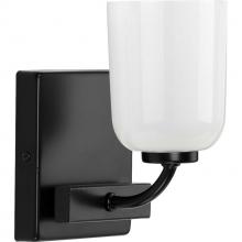  P300280-031 - Moore Collection One-Light Matte Black White Opal Glass Luxe Bath Vanity Light