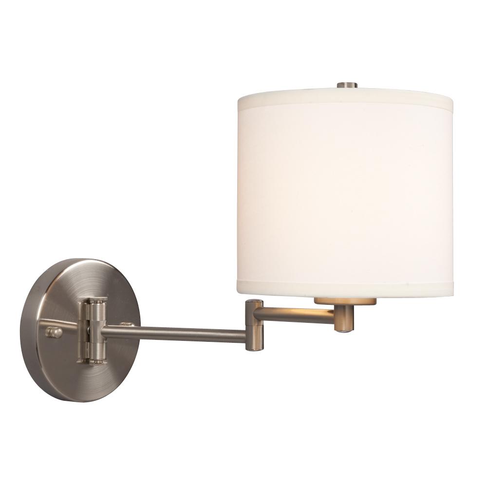 Wall Sconce w/ Swing Arm- Brushed Nickel with Off-White Linen Shade
