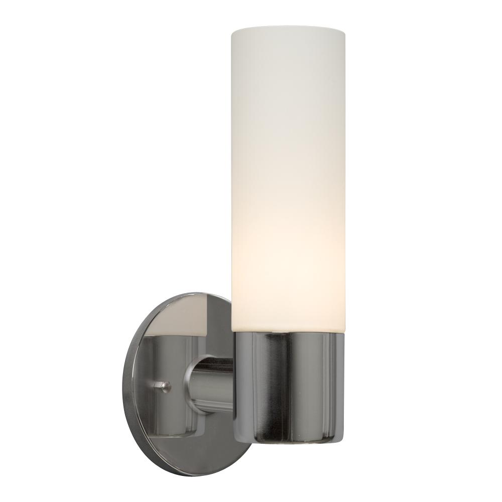 1-Light Wall Sconce - Chrome with White Straight Glass