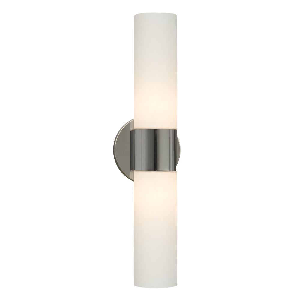 2-Light Wall Sconce - Chrome with White Straight Glass