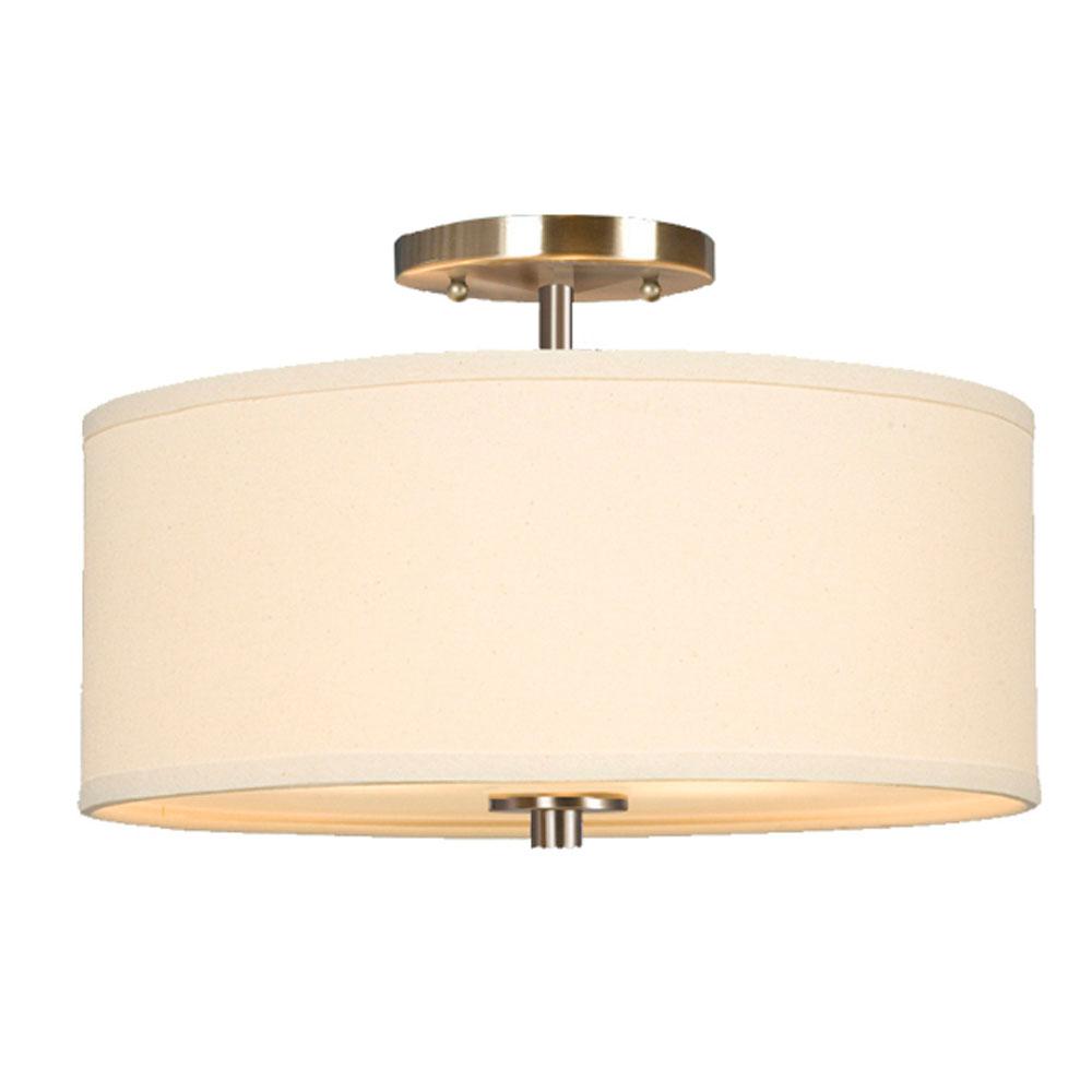 LED Semi-Flush Mount Ceiling Light -  in Brushed Nickel finish with Off-White Linen Shade