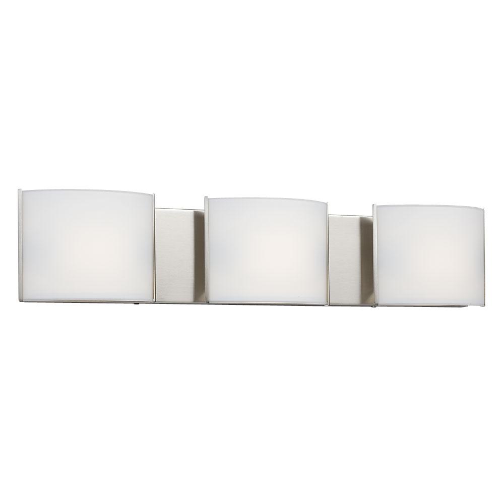 3-Light Vanity Brushed Nickel with Curved Satin White Glass Shades