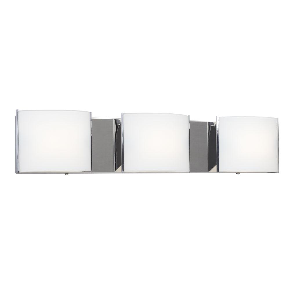 3-Light Vanity Chrome with Curved Satin White Glass Shades