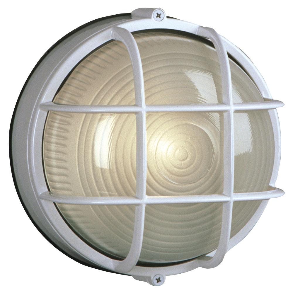 Outdoor Cast Aluminum Marine Light with Guard - in White finish with Frosted Glass (Wall or Ceiling