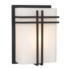  215640BK - 1-Light Outdoor/Indoor Wall Sconce - Black with Satin White Glass