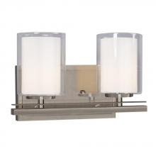  718712BN - 2-Light Vanity in Brushed Nickel with Satin White Inner Glass & Clear Outer Glass