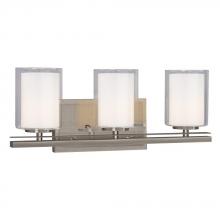  718713BN - 3-Light Vanity in Brushed Nickel with Satin White Inner Glass & Clear Outer Glass