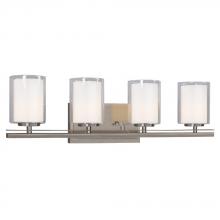  718714BN - 4-Light Vanity in Brushed Nickel with Satin White Inner Glass & Clear Outer Glass